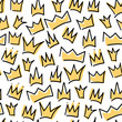 Seamless pattern of hand drawn yellow different variations of crowns