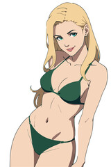 Wall Mural - Sexy blonde girl in bikini swimwear summer illustration vector cartoon flat style isolated on white background.