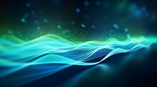 Abstract Futuristic Background With Green Blue Glowing Neon Moving High Speed Wave Lines And Bokeh Lights. Data Transfer Concept Fantastic Wallpaper, Generative Ai