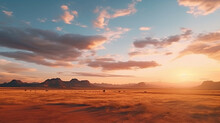 Cinematic African Landscape. Sahara Grasslands. Sunrise Over The Desert Plains. Safari Views, Generative Ai