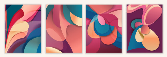 Wall Mural - Geometric and futuristic creative design poster banner template set. 3D business illustration in modern trendy colors. Geometrical card Brochure or cover. Presentation with copy space