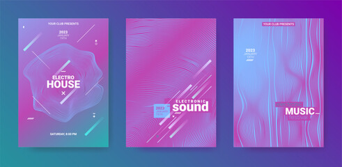 Wall Mural - Abstract Music Posters Set. Electronic Dance Flyer. Vector 3d