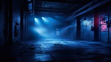 The Concrete Floor And Studio Room With Smoke Float Up The Interior Texture For Display Products Dark Street, Asphalt Abstract Dark Blue Background