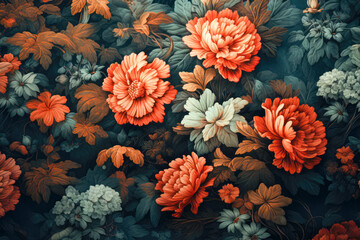 Wall Mural - Vintage floral background with flowers in retro style. Generative AI