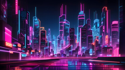 blue night city lights. neon urban future. rainy futuristic city in a cyberpunk style. photorealisti