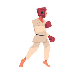 Sticker - Man Engaged in Kudo in Boxing Gloves as Martial Arts Vector Illustration