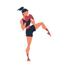 Wall Mural - Woman Engaged in Kickboxing Fighting in Gloves as Martial Arts Vector Illustration