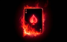 Ace Card With Fire Effect, Poker Casino Illustration.