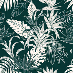 Wall Mural - Elegant seamless pattern with tropical leaves