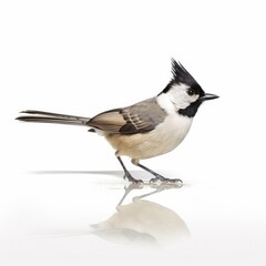 Wall Mural - Black-crested titmouse bird isolated on white. Generative AI