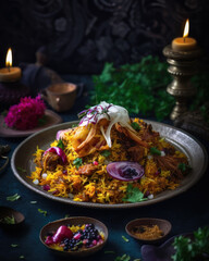 AI generated restaurant serving Delhi street Foodie, biryani 