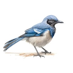 Wall Mural - California scrub-jay bird isolated on white. Generative AI