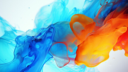 Canvas Print - abstract background of alcohol ink water in blue and orange shades. Generative Ai. 