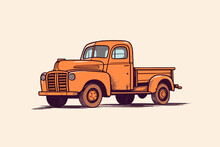 Doodle Inspired Old Rusty Truck, Cartoon Sticker, Sketch, Vector, Illustration