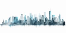 Panorama Of New Yourk Pencil Drawing, Silhouette Of New York Skyline In Light Blue Pencil Drawing, An Artistic Interpretation Of Iconic Landmarks On A Serene White Background