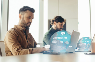 Aufkleber - Concentrated IT employee using chatbot while working in team