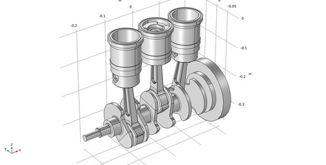 Canvas Print - Computer 3d modeling of the 
reciprocating piston engine
using a computer aided design system. Motor model.