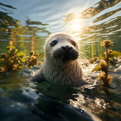 Wall Mural - Sweet baby seal in the middle of nature Generative AI