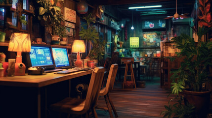 Sticker - High-end Internet cafe with modern computers for playing video games