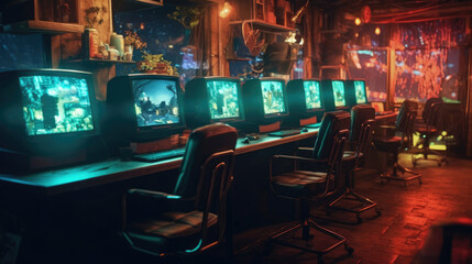 Sticker - High-end Internet cafe with modern computers for playing video games