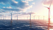 © Garnar - Offshore windmill park with clouds and a blue sky, windmill park in the ocean aerial view with wind turbine. Concept of the green energy. Banner