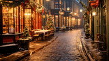 Fototapeta Uliczki - Street Decorated for Christmas in England in the 1900s - Generative AI