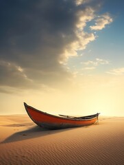 boat sitting sand desert stray looks sad solemn lost under blue clouds loss inner self long distance