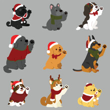 Simple And Cute Christmas Illustrations With Adorable Dogs Waving Hands