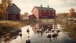 ducks and geese on a poultry farm. free range. ecology. Generative AI