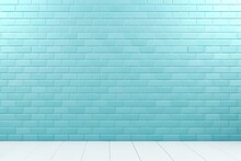 Empty Background Wide Blue Brick Wall Texture. Calm White Tile Square Or Stone Pattern Seamless, Mint Green Limestone Abstract Toilet/ Grid Uneven Interior Clean. Bathroom& Subway Design Backdrop