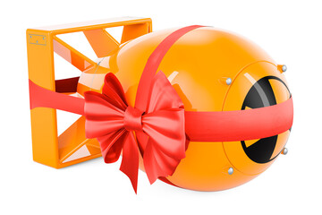 Poster - Nuclear bomb with red ribbon and bow, present concept. 3D rendering