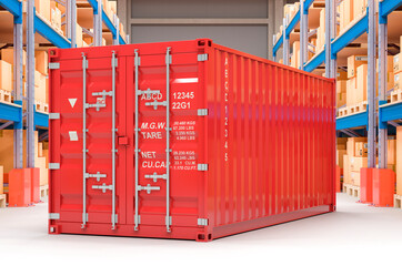 Poster - cargo shipping and delivery concept. cargo containers with parcels, 3d rendering