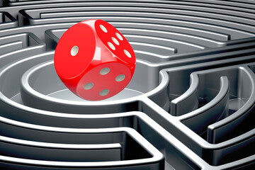 Poster - dice inside labyrinth maze. 3d rendering