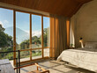 Panoramic windows in  bedroom with stunning view