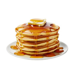 Wall Mural - a stack of delicious pancakes with melting butter and maple syrup, cooked to perfection,  breakfast, Food-themed, photorealistic illustration in a PNG, cutout, and isolated. Generative AI