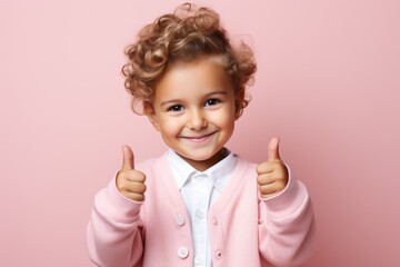 Wall Mural - Child model in the studio on a colored background. Portrait with selective focus and copy space