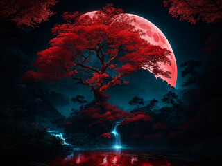 tree of life in a dramatic environment, a fantasy land - ai generative