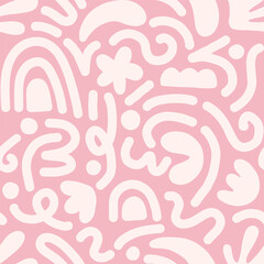 Hand drawn contemporary art collage with pink abstract shapes. Vector seamless pattern with Scandinavian cut out elements.