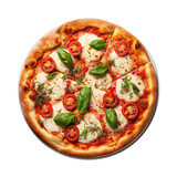 Top view of Margherita Italian pizza over transparent background