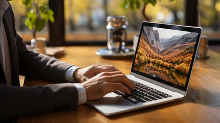 Wall Mural - Hands typing on a laptop. Generative AI. 