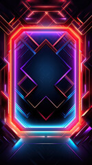 dimensional digital space with illuminated corridors and neon lights, bold lines style, geometric shapes, texture, neon color palette, futuristic, graphic elements, background, neon wallpaper