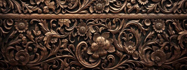 Canvas Print - Intricate carvings and ornate designs adorn the surface of the wall texture. Generative AI