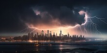 Massive Vortex With Lightning Over Statue Of Liberty Amid Thunderstorm, Conveying A Cold And Detached Atmosphere In Photorealistic Landscapes