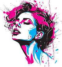Woman's Face In A Splash Painting Style, Showcasing Artistic Flair With Expressive Splatters And Vibrant Colors, Creating A Visually Captivating And Contemporary Portrait.