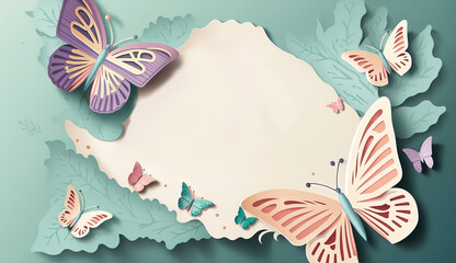 Wall Mural - Mothers Day Card with Watercolor Butterflies. Generative AI.