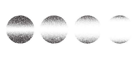 Aufkleber - Set of textured linear gradient circles. Black dotted fading spheres collections. Stippled round elements pack. Vanishing noise grain dot work shapes. Halftone effect illustrations bundle. Vector 