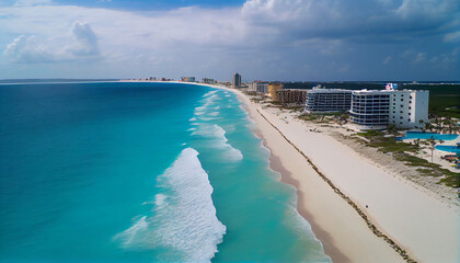 Wall Mural - View of the beach. Drone image of Mexico's Cancun's Playa Ballina's Ai generated image