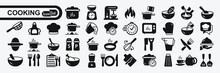 Cooking And Kitchen Icon Collection .Cooking Book, Frying Time, Hot Pan. Vector Silhouette