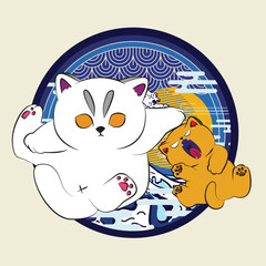 Sticker - cat illustration with japanese style for kaijune event, notebook, logo