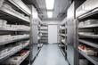© altitudevisual - a walk-in freezer with shelves of frozen food and boxes, created with generative ai